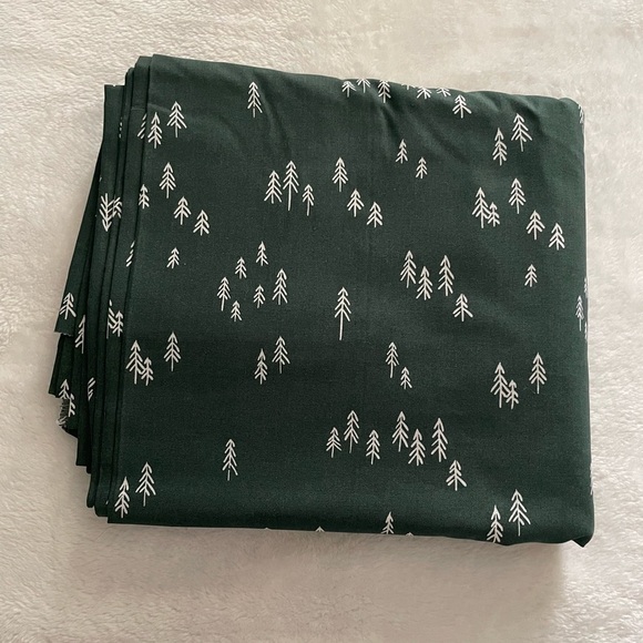 Hunter green with white trees fabric by the yard - Picture 1 of 2
